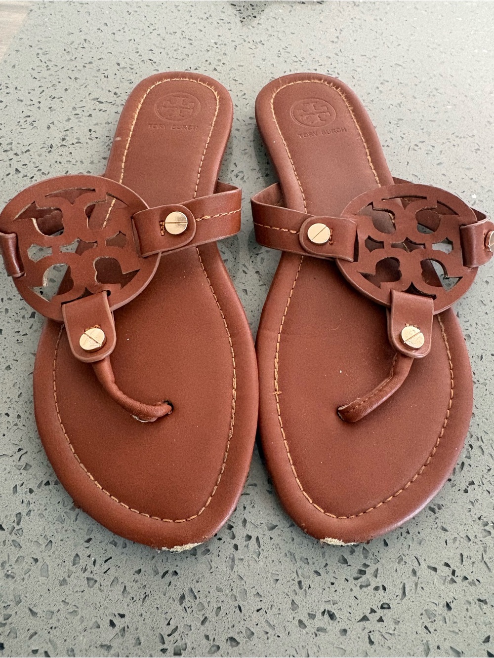Tory Burch Cognac Leather Miller Thong Sandals